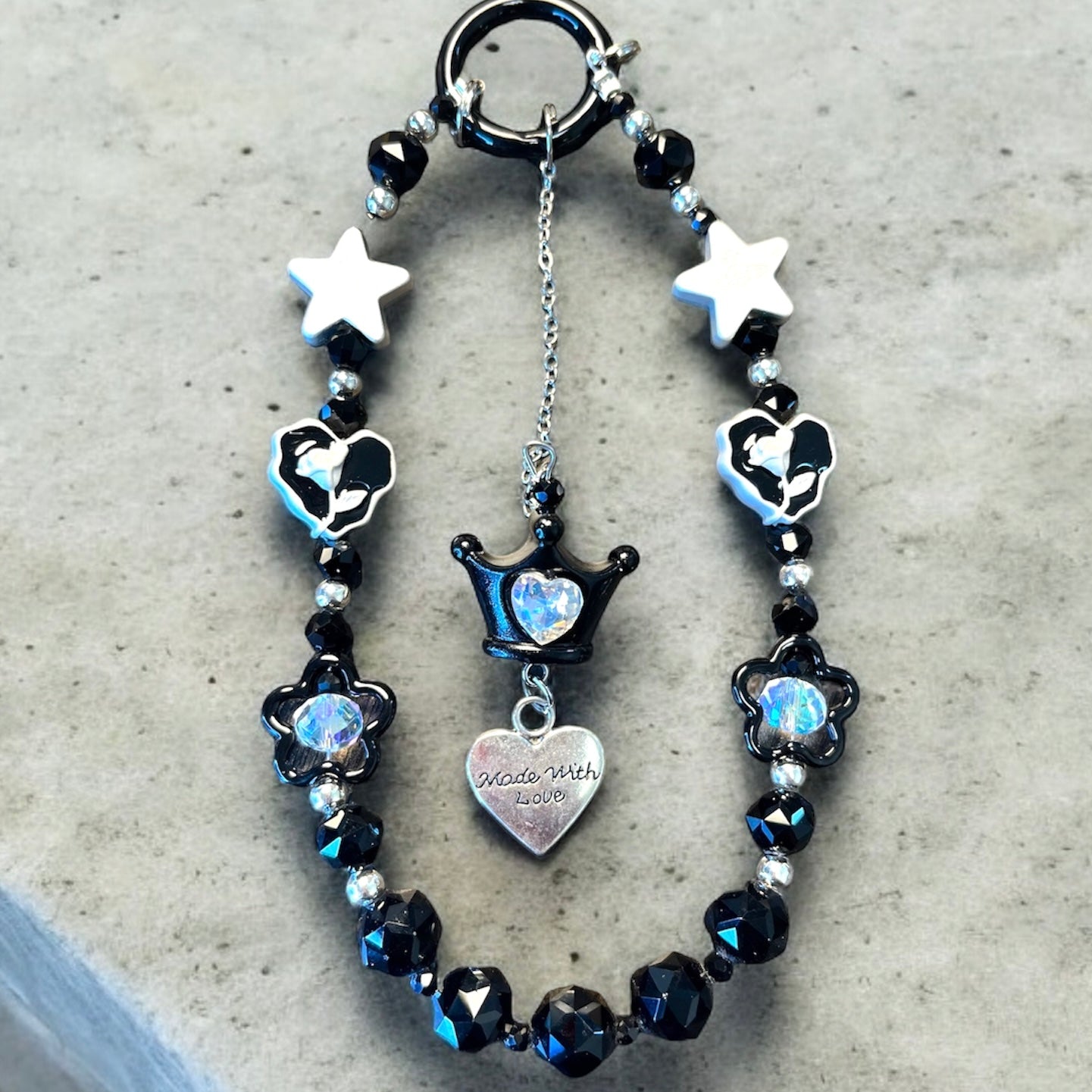 Dawn Black Rose Hearts Phone Charm P201