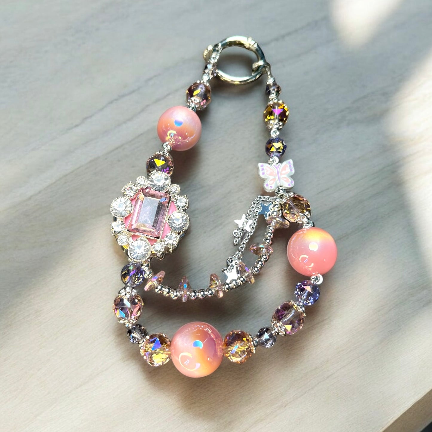 Pearl White Butterfly Phone Charm P011