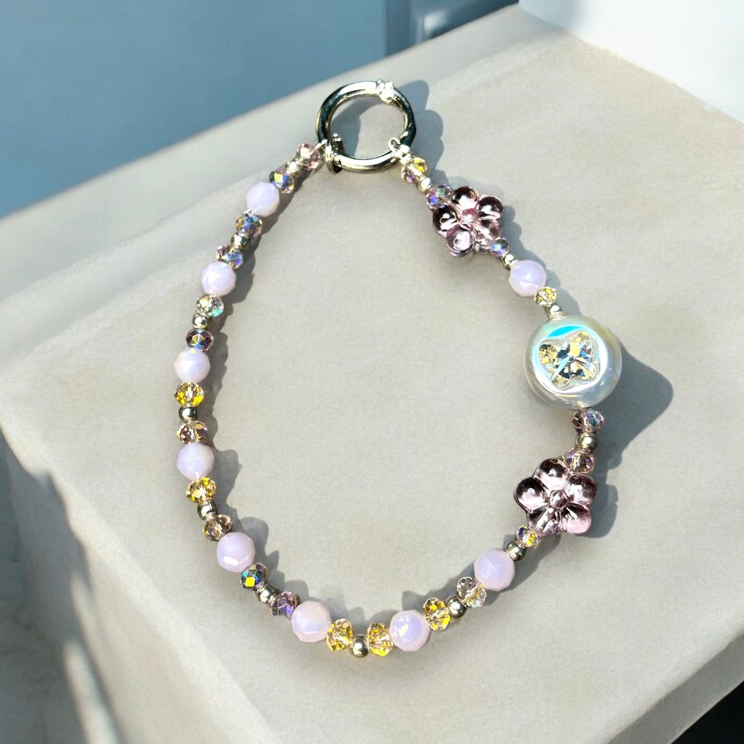 Dainty Pink Phone Charm with Pearl Accents P098