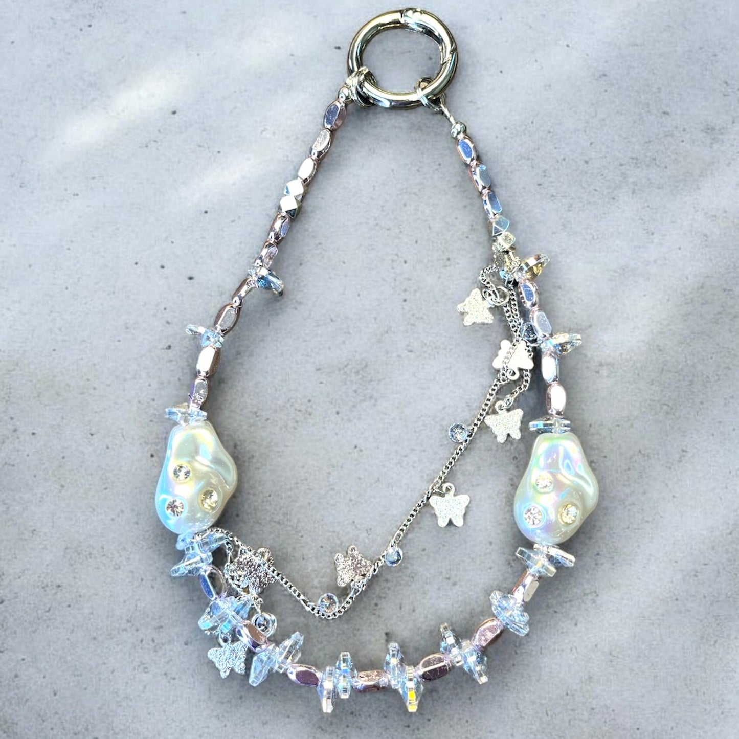 Chrome Pearl Gem Phone Charm P197