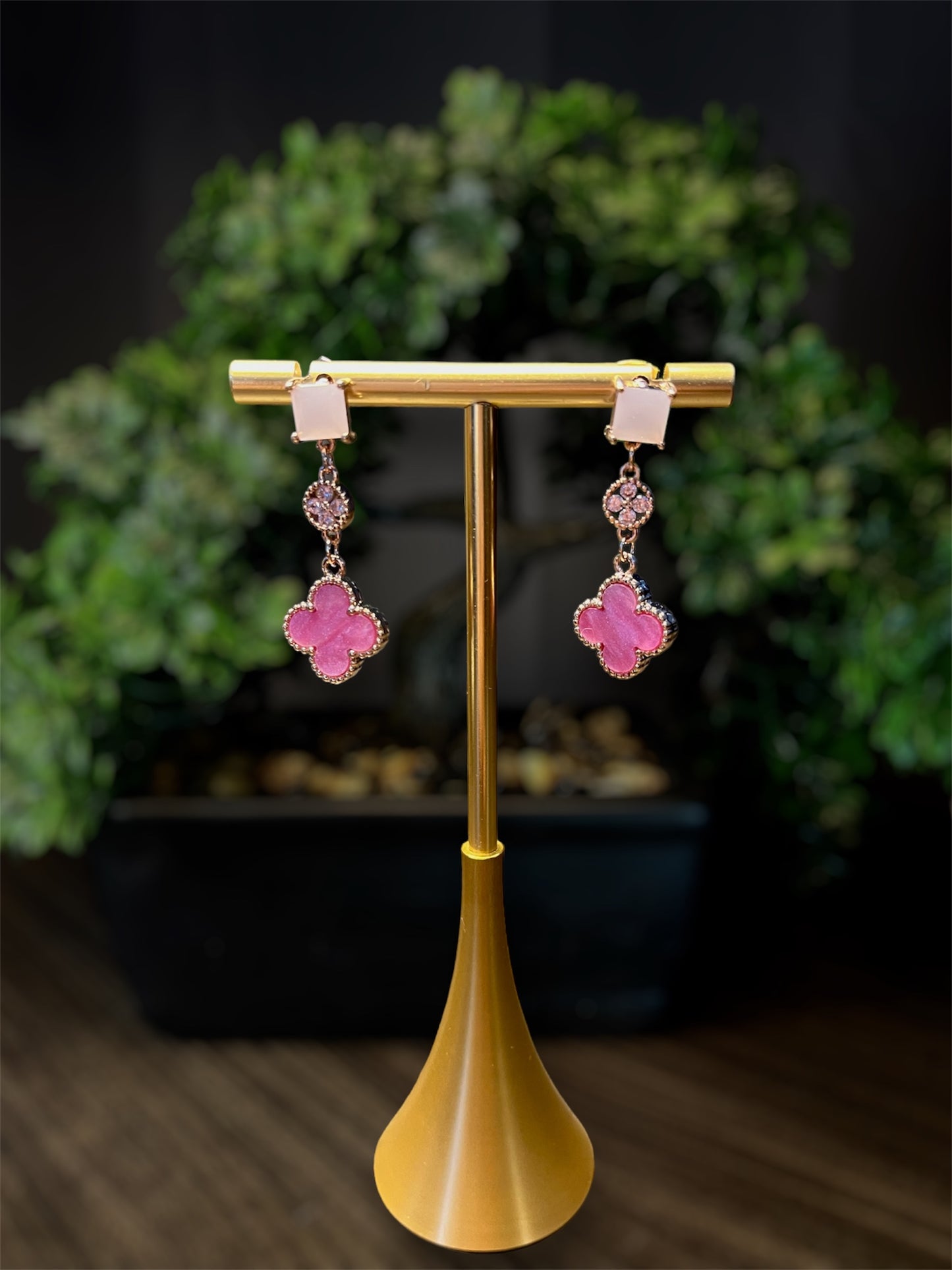 Pink Flower Cross Earrings E070