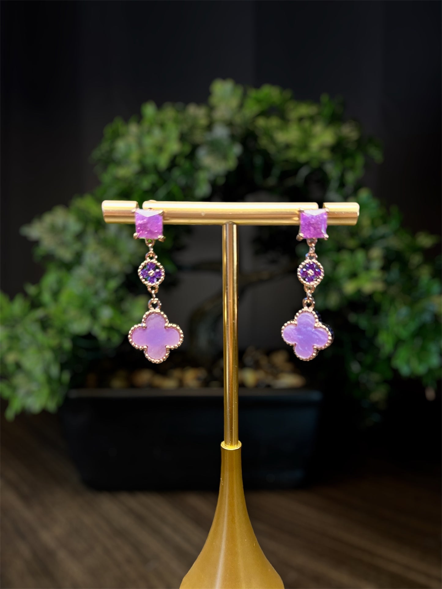 Purple Flower Cross Earrings E071