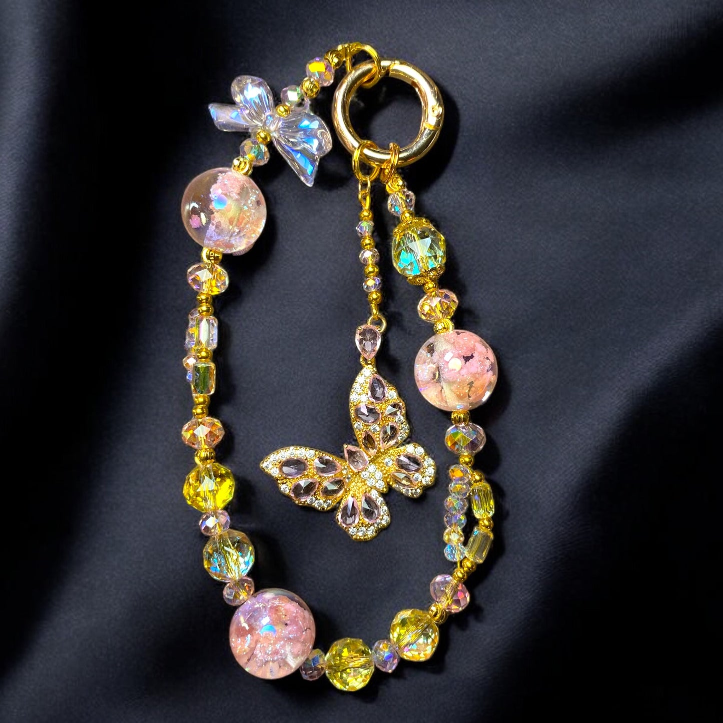 Golden Baby Pink Butterfly Phone Charm P171