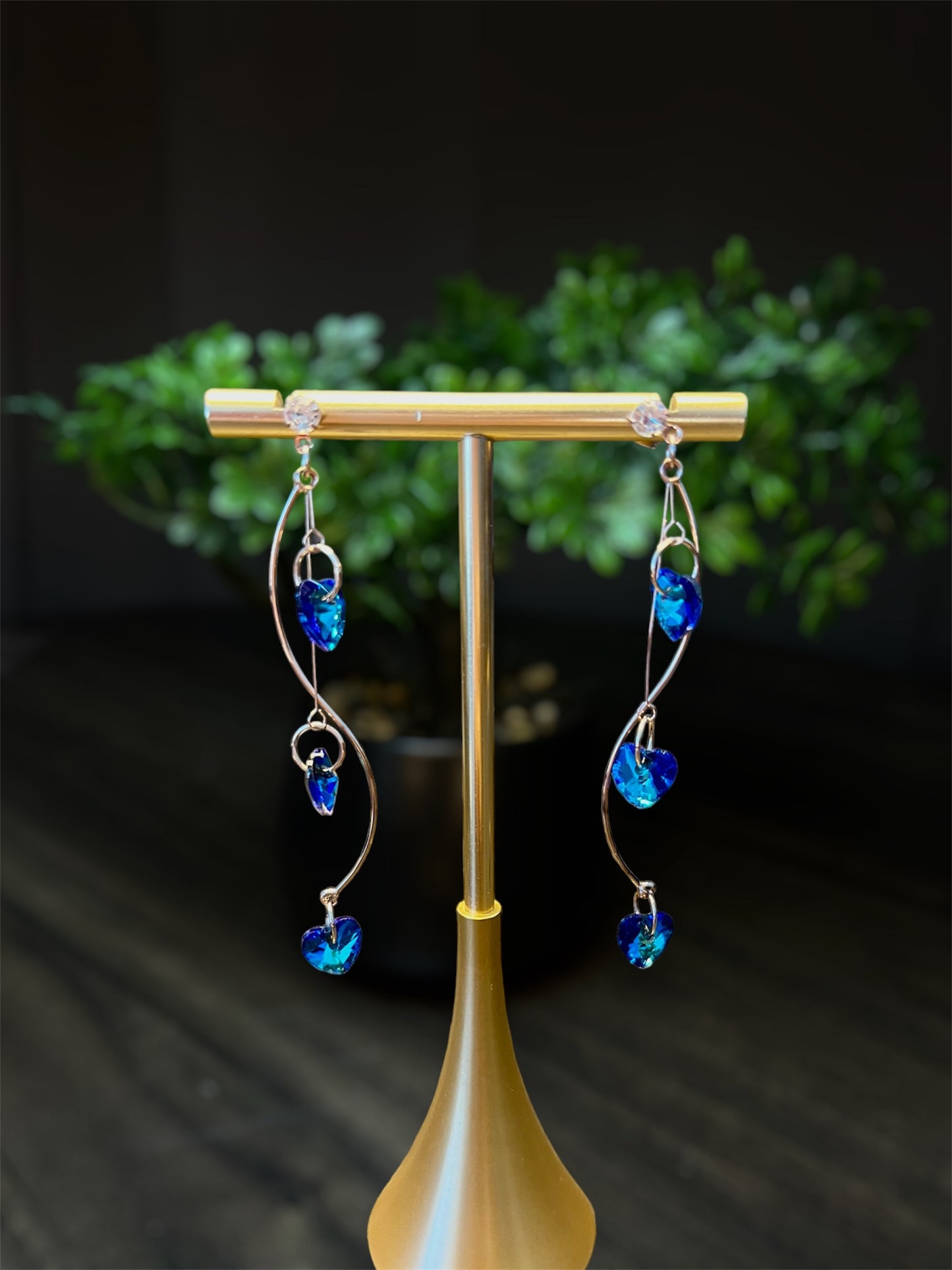 Sapphire Heart Drop Earrings E061