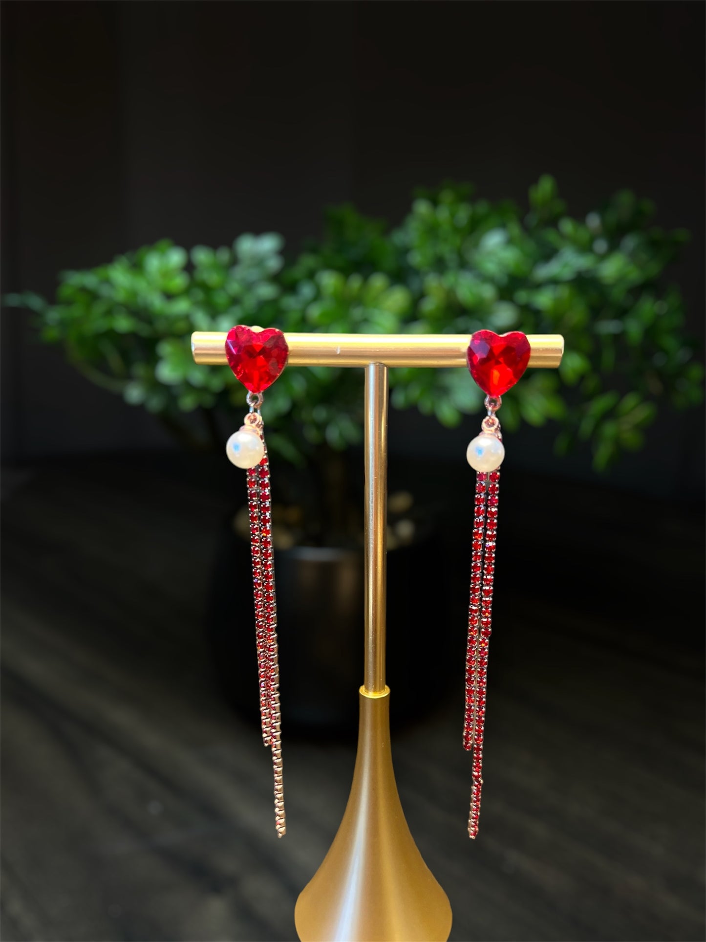 Red Ruby Heart Earrings E076