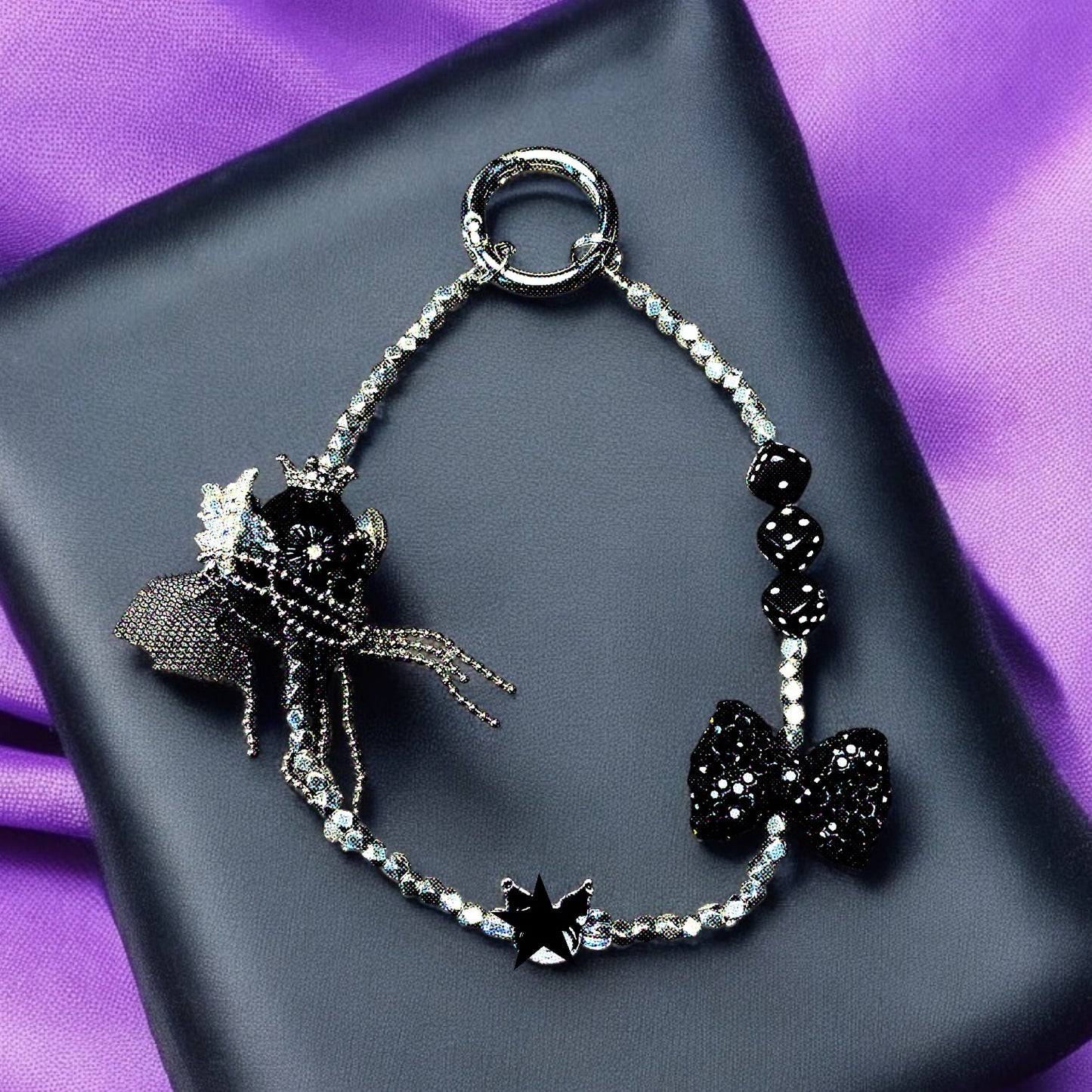 Mischievous Bunny Black Bow Phone Charm P180