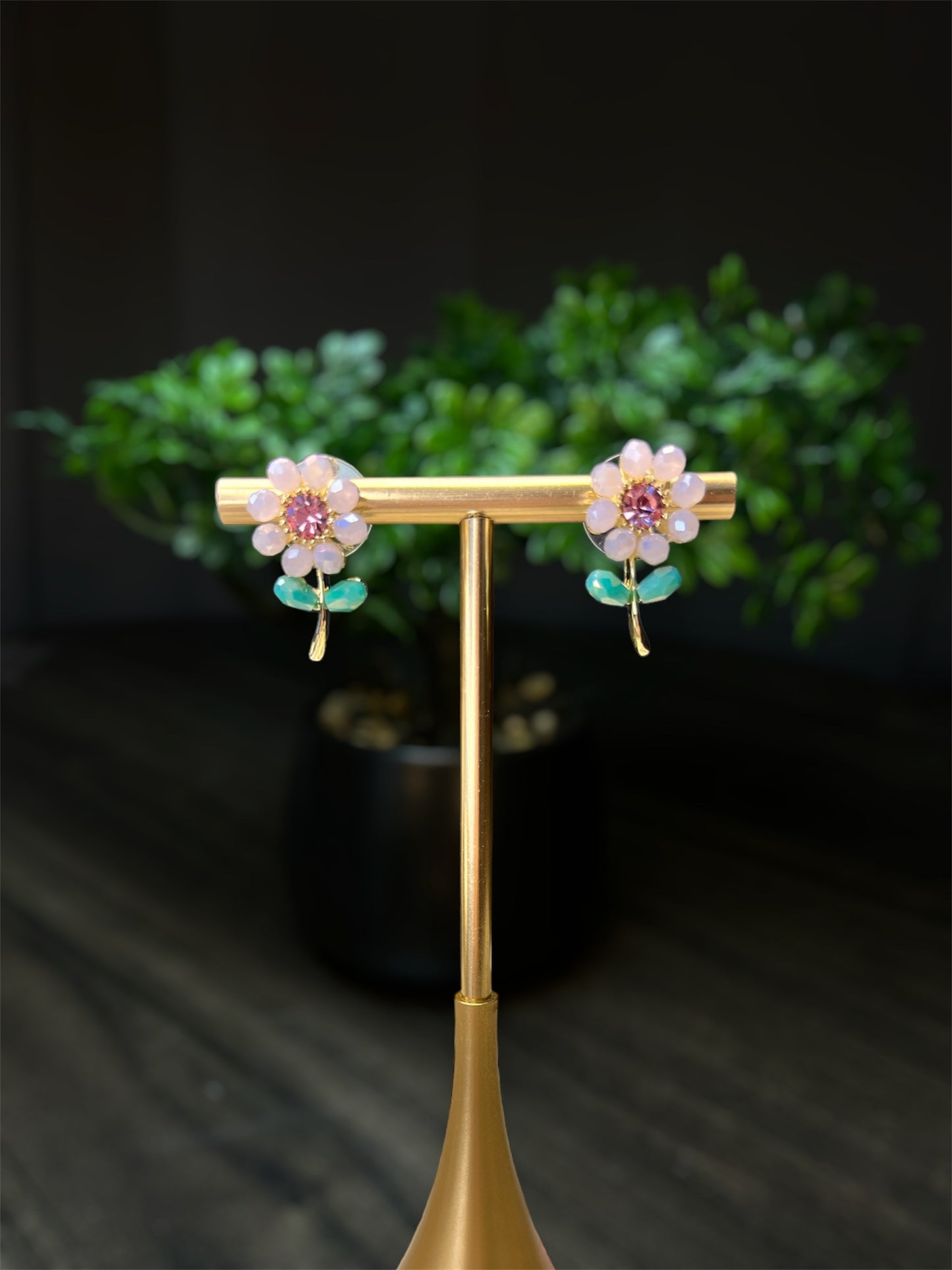Pink Jewel Flower Earrings E133