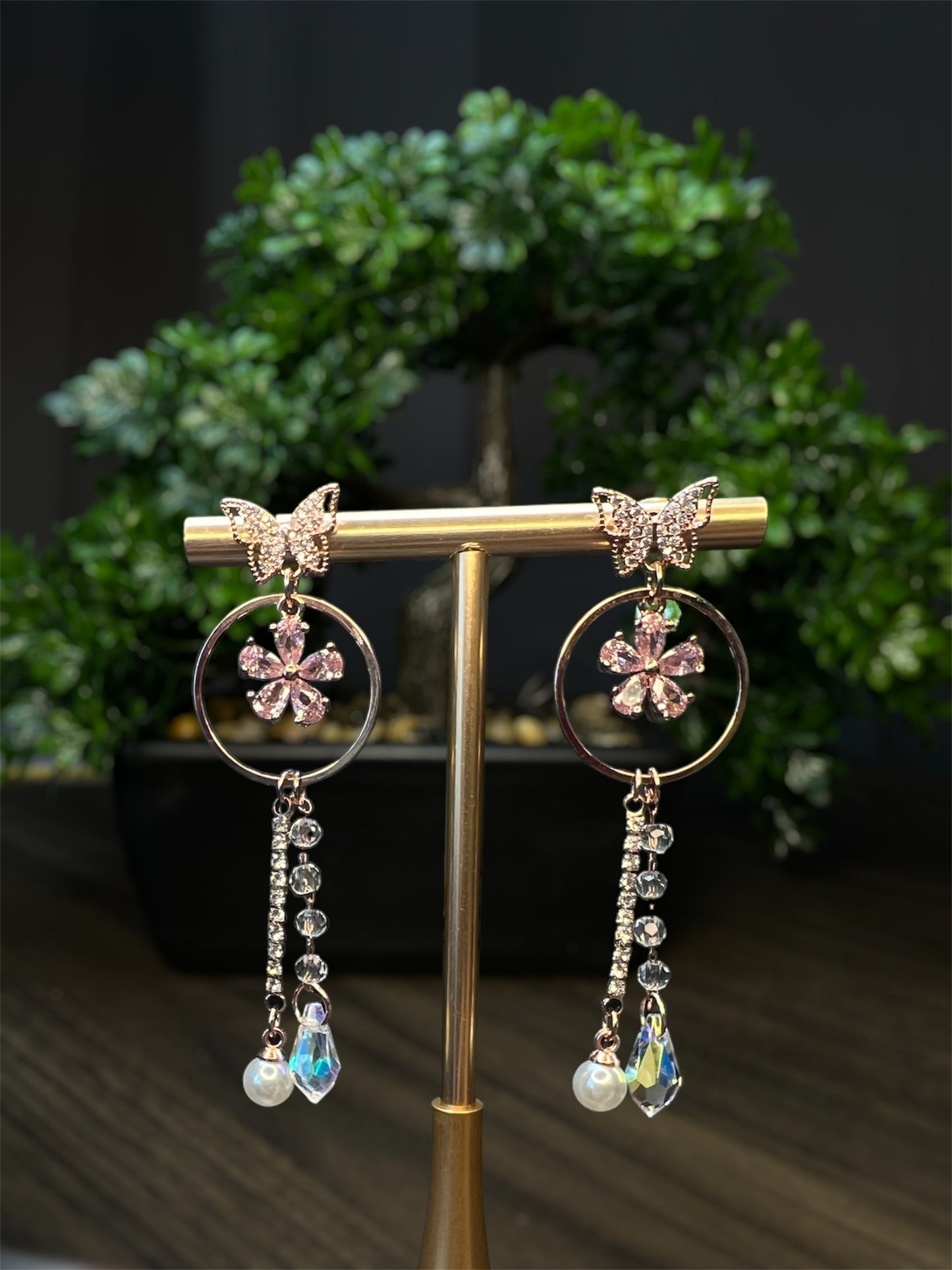 Rosy Pink Flower Earrings E053