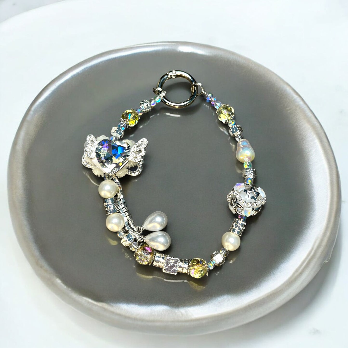 Snowy White Dainty Phone Charm with Star Accents P103