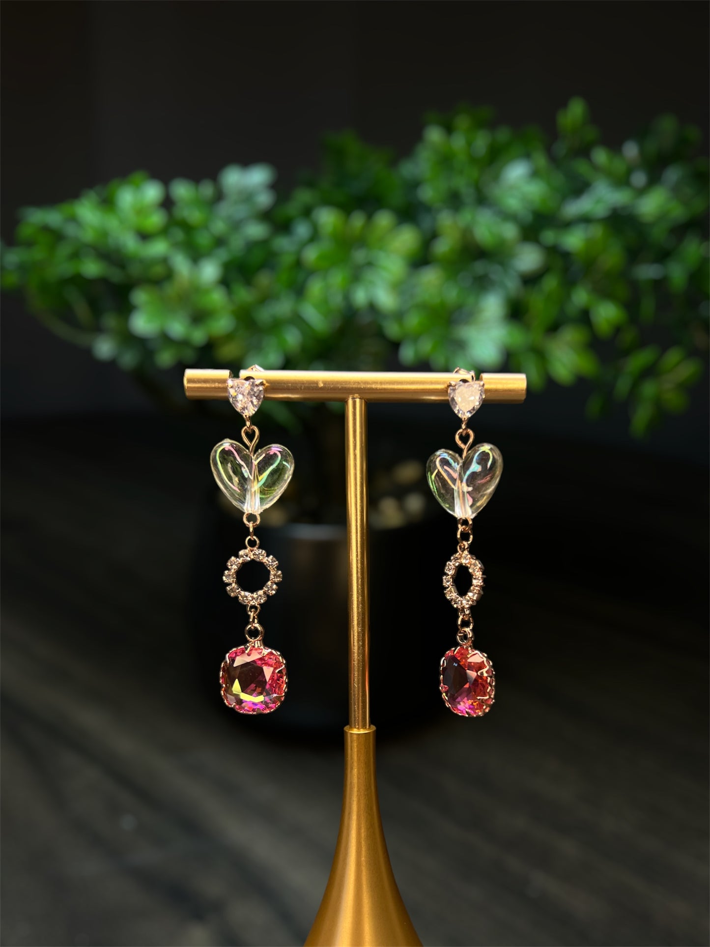 Heart Clear Ruby Earrings E106