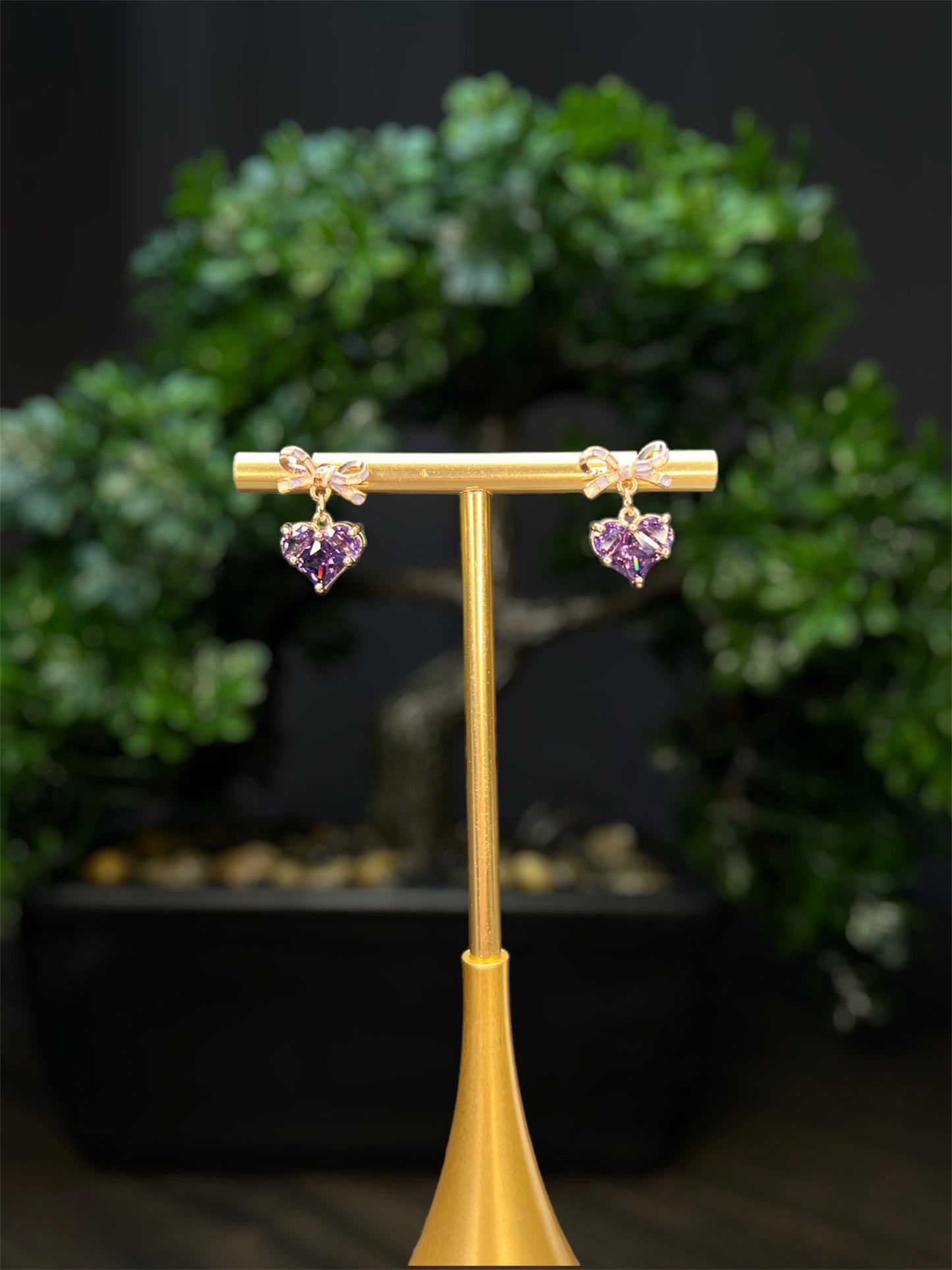 Purple Bow-Tie Heart Earrings E112