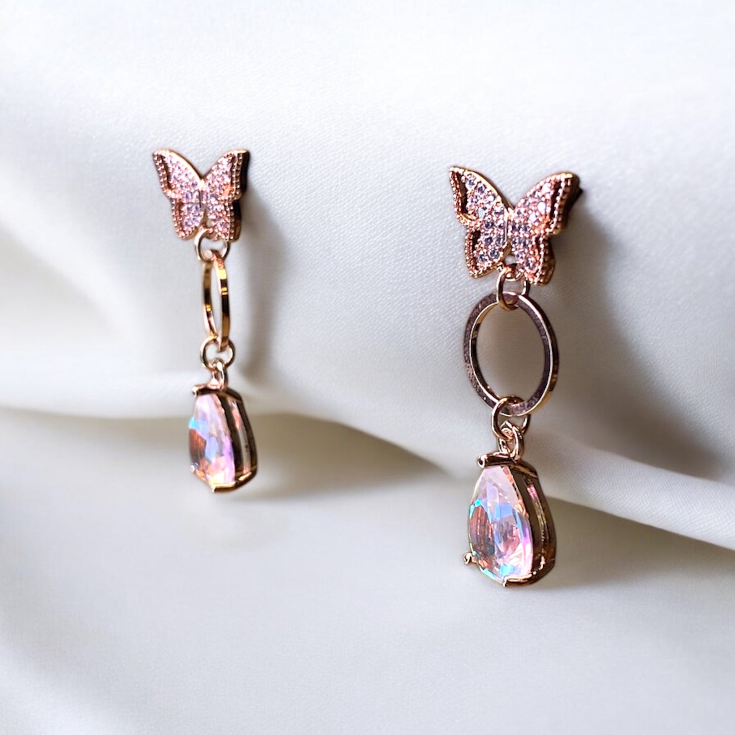 Glazed Pink Butterfly Earrings E044