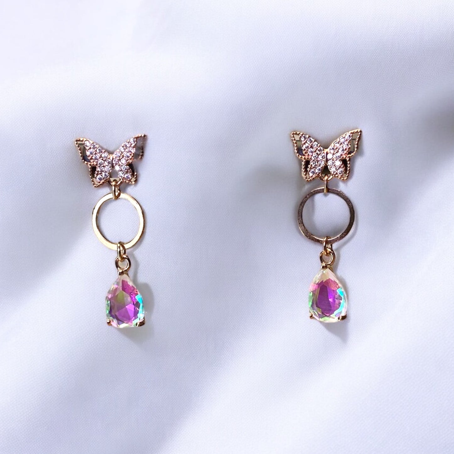 Glazed Pink Butterfly Earrings E044