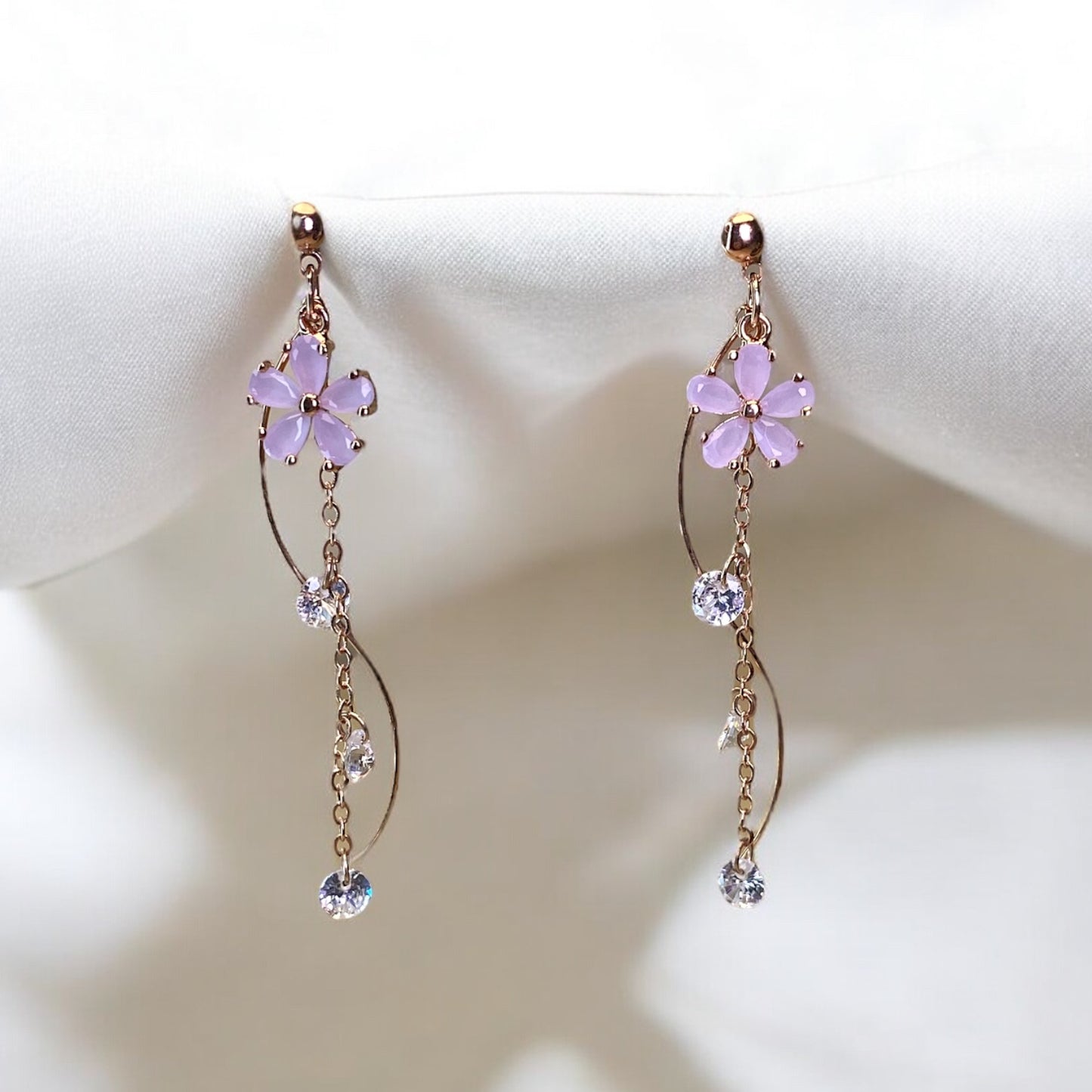 Muted Mauve Flower Drop Earrings E042