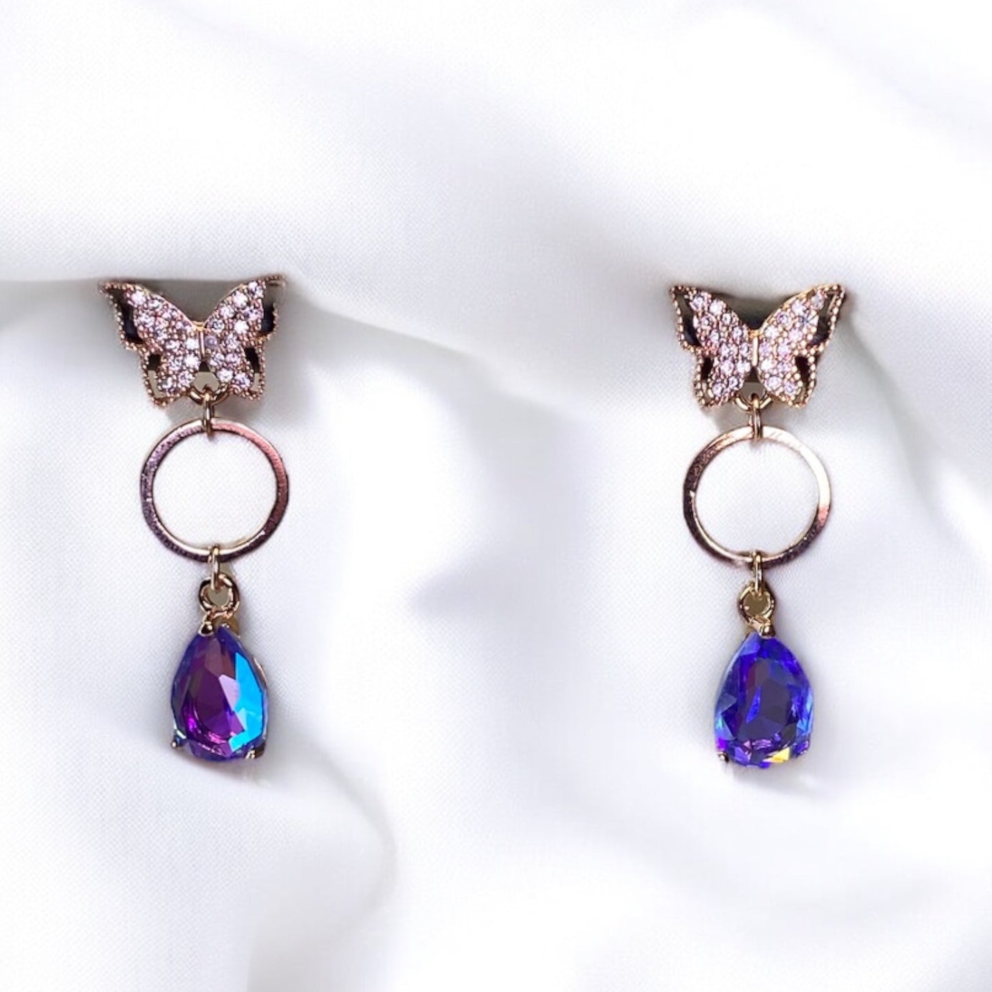 Purple Gem Butterfly Earrings E045
