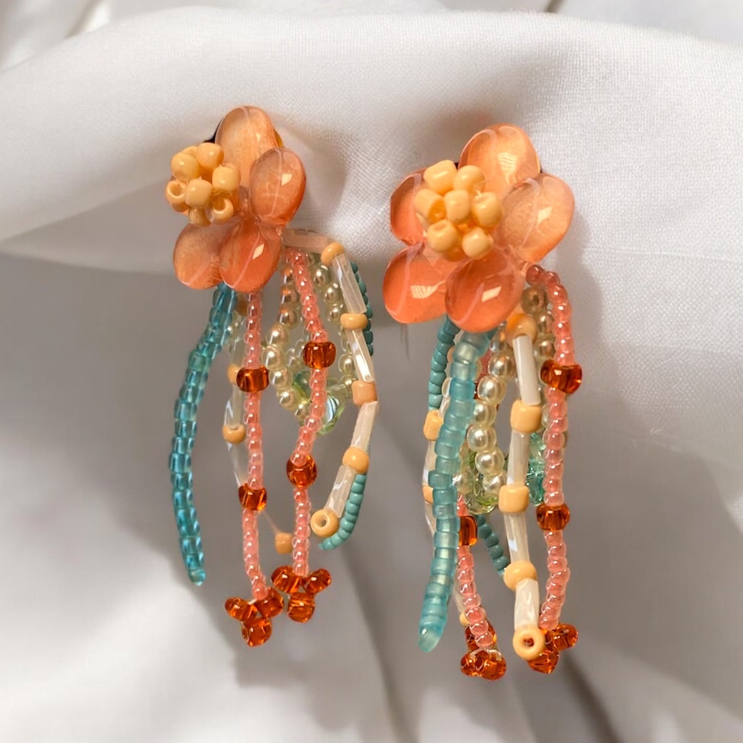 Pink Red Flower Earrings E011