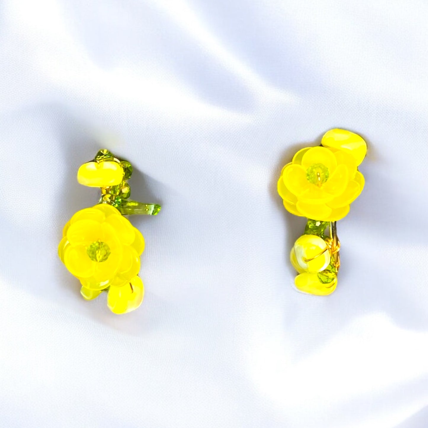 Yellow Flower Loop Earrings E014