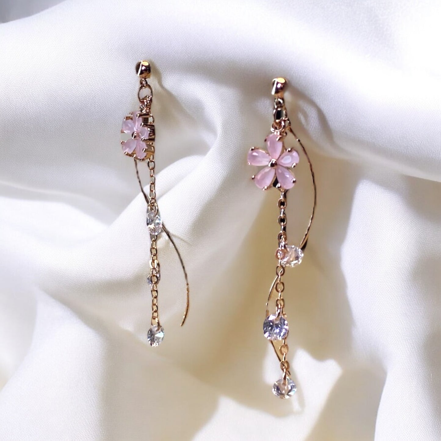 Pink Flower Drop Earrings E043