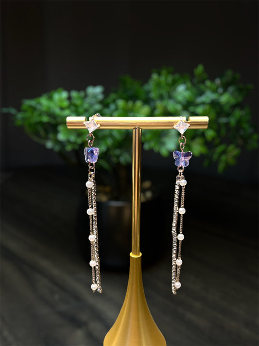 Beaded Butterfly  Purple Gem Earrings E078