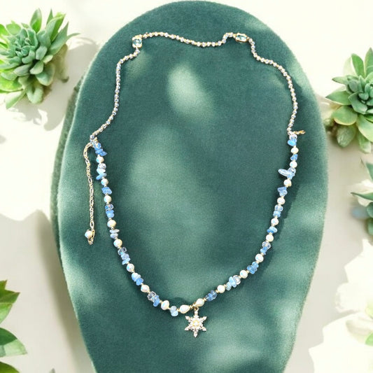 Ice Princess Aquamarine Necklace with Real pearl N017