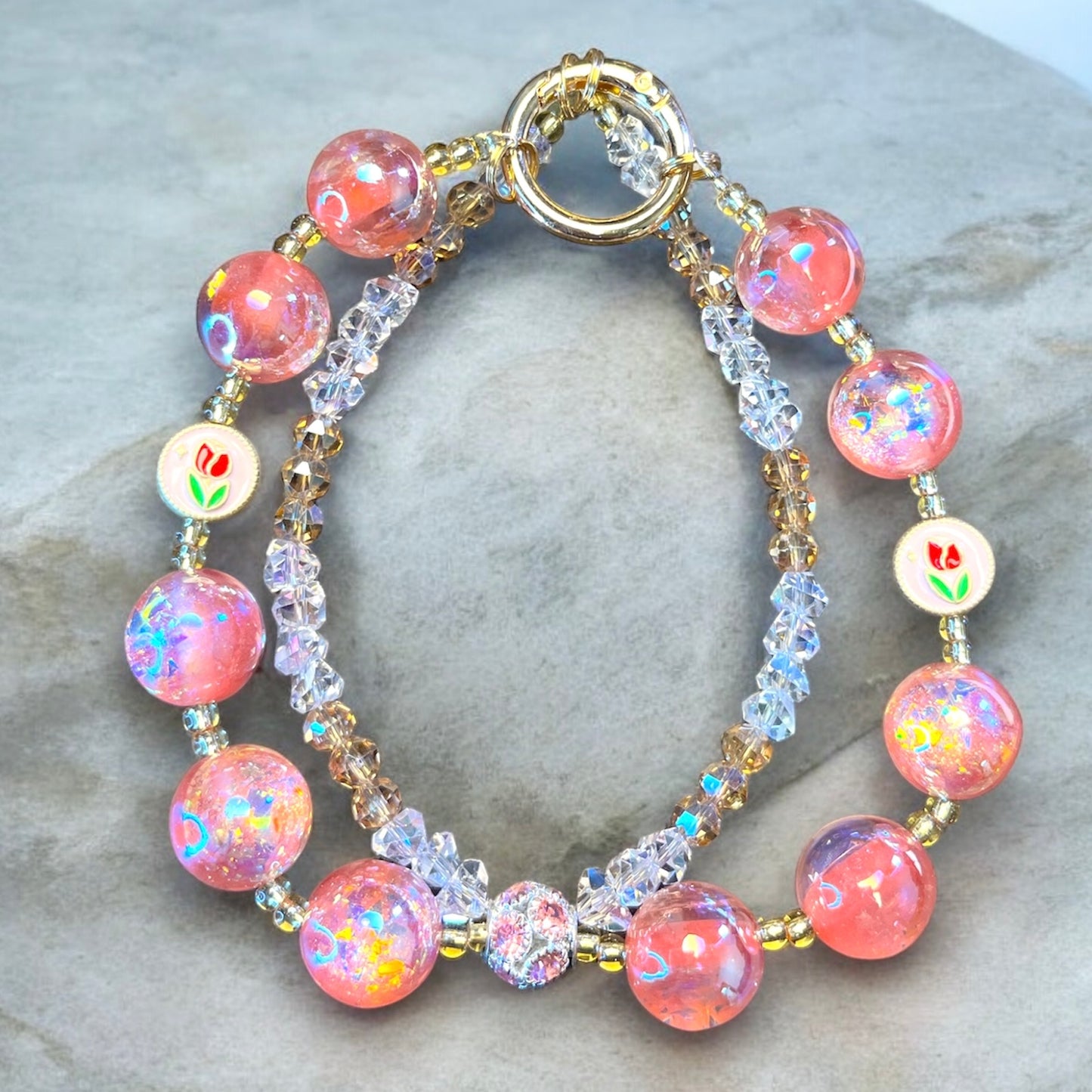 Candy Pink Sphere Bead Phone Charms P235