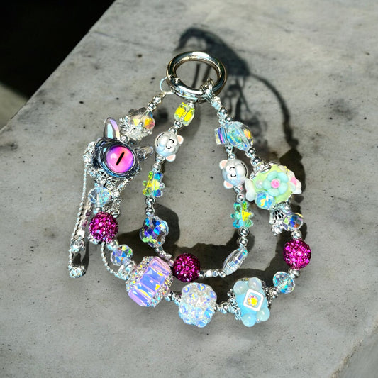 Eye Phone Charm with Silver, Violet, and Green Accents P114