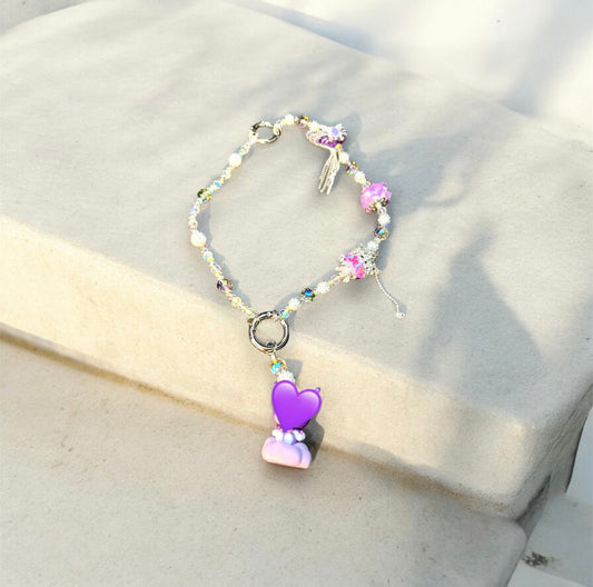 Mischievous Bunny Purple and Silver Phone Charm Cute P108