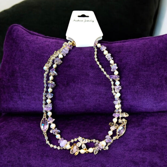 Purple Kunzite & Pearl Necklace N029