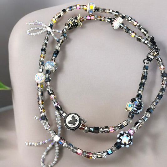 Black Butterfly Bead Phone Charm P087