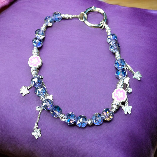 Purple Flower Beaded Phone Charm P046