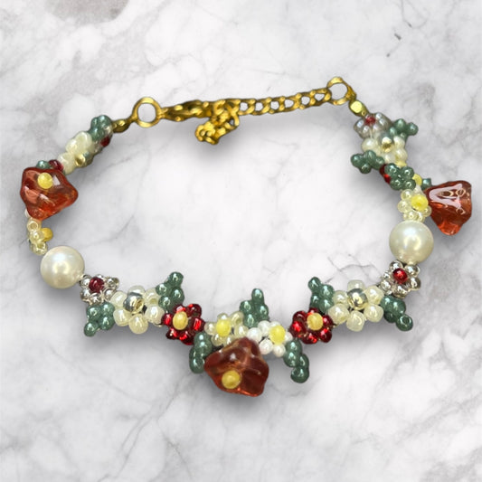 Festive Tulip Beaded Flower Bracelet B027