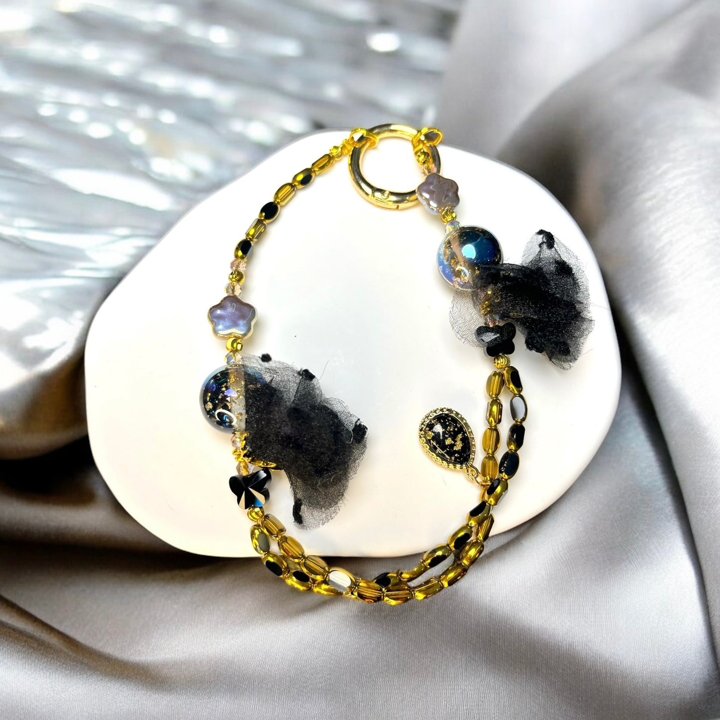 Black and Gold Lace Phone Charm P092