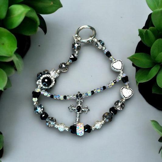 Royal Heart Black and Silver Dainty Phone Charm P128