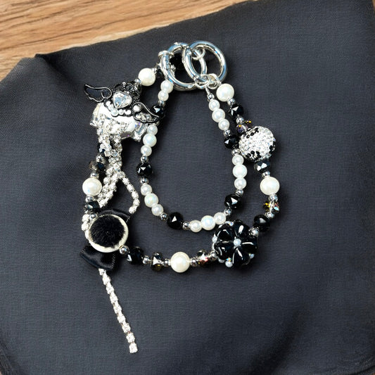Black Flower Bow Phone Charm P075