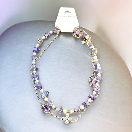 Amethyst Crystals with Real Pearl Necklace N014
