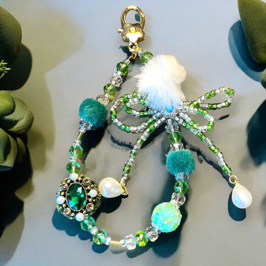 Forrest Green Beaded Rose Gem Phone Charm