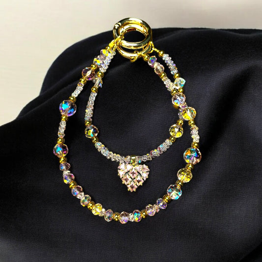 Dainty Pink and Gold Phone Charm with Golden Heart P126