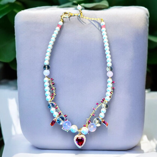 Pink Pearly & Gold Necklace N035