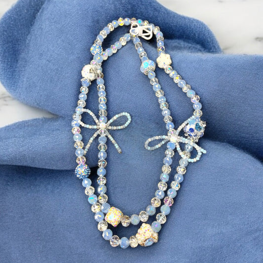 Long Blue Flower Beaded Phone Charm P082