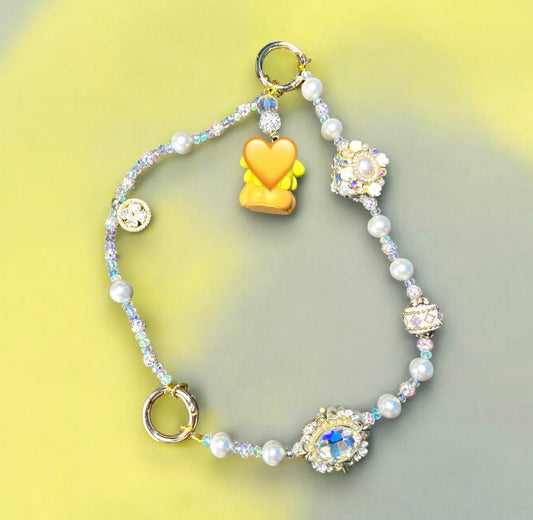 Shiny White Gold Yellow Dog Phone Charm P047