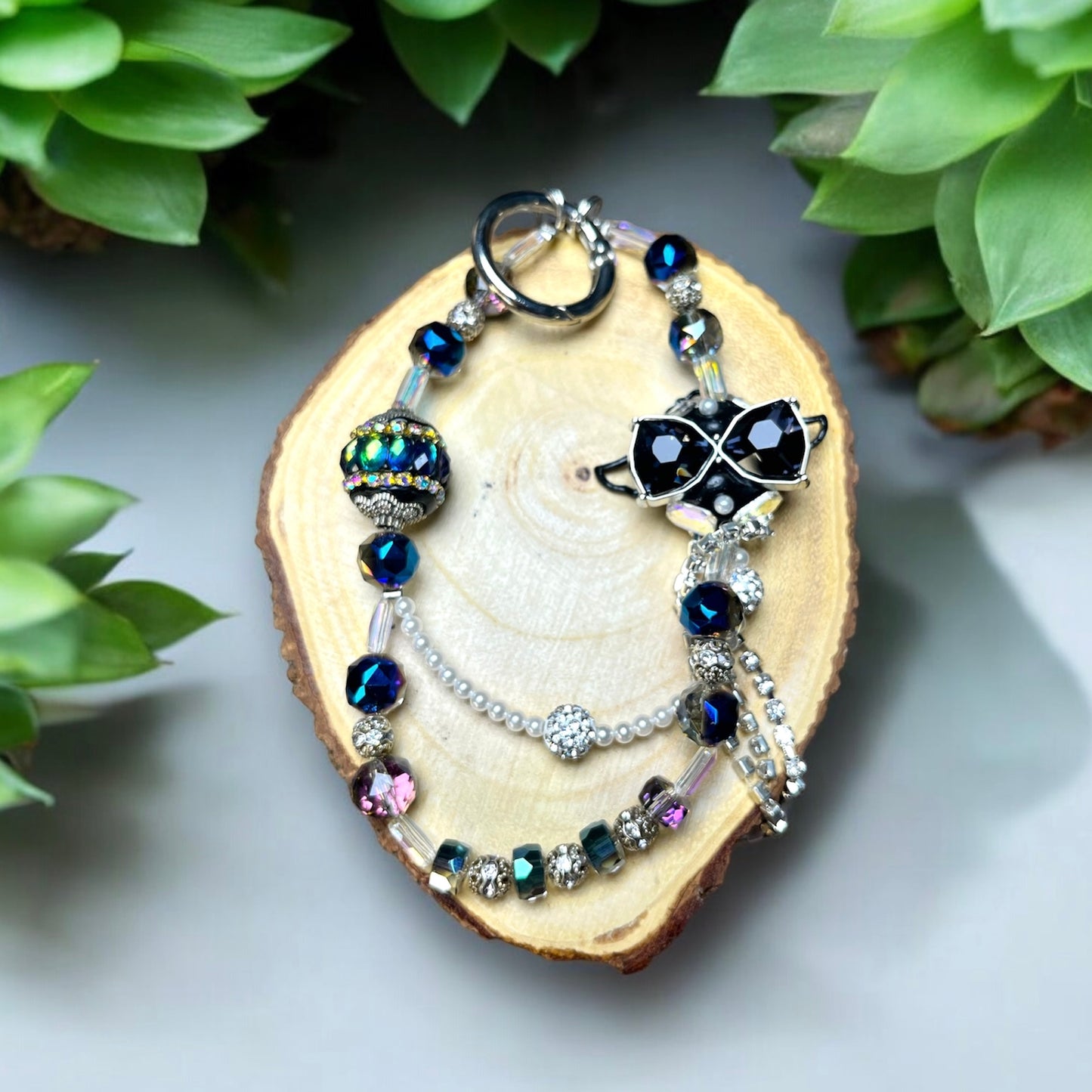 Silver and Aqua Phone Charm with Intricate Accents P129