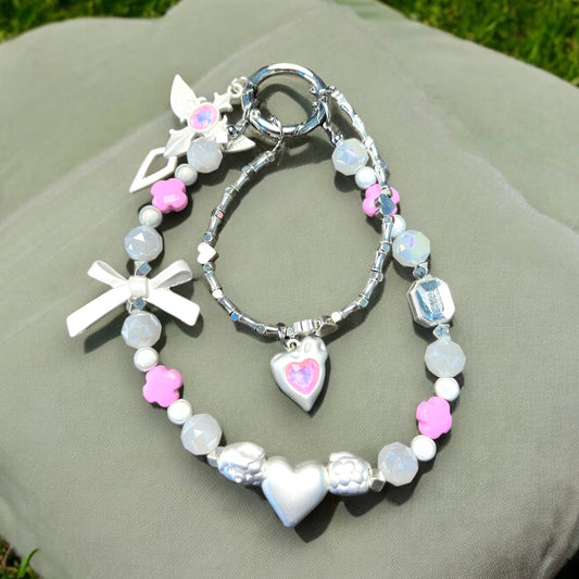 Chrome Shiny Heart Dagger Phone Charm P070