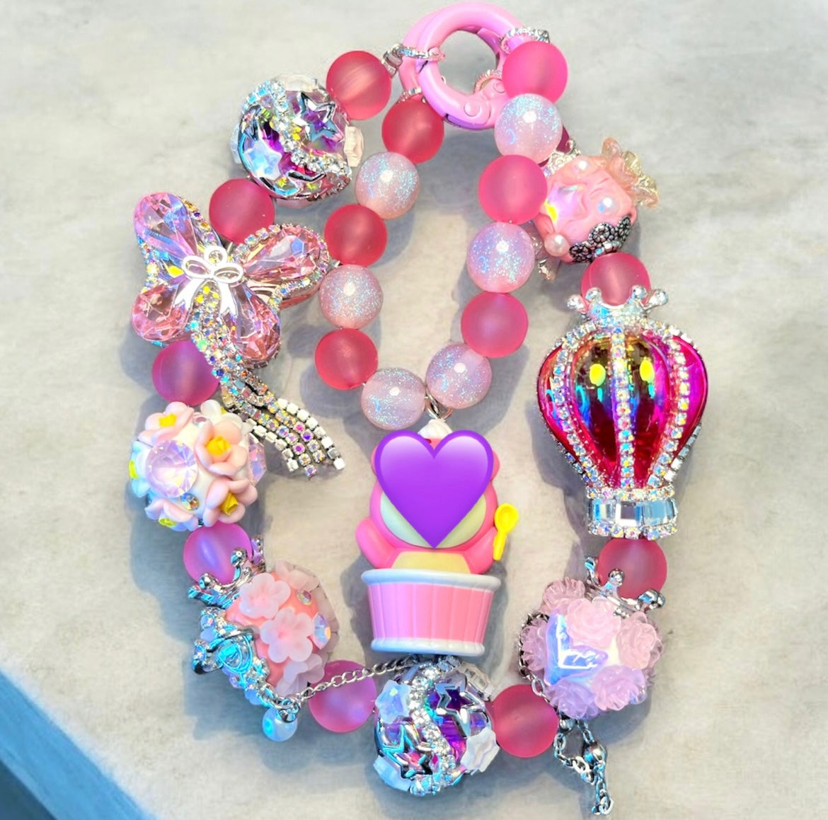 Crown Pink Goof Bear Phone Charm P203