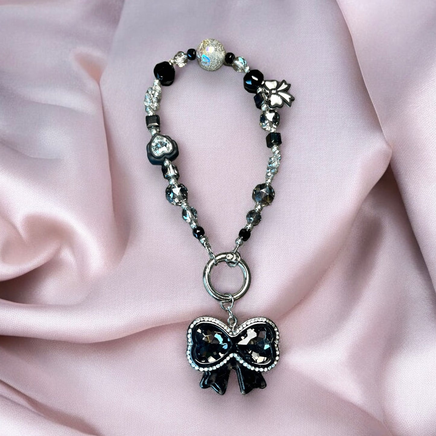 Black and Silver Bow Phone Charm P093