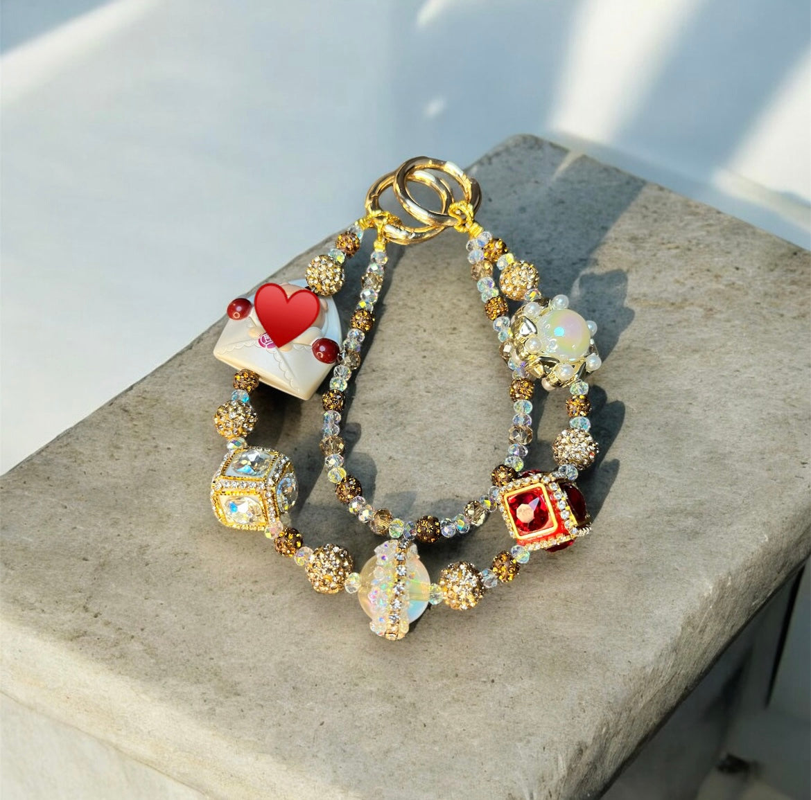 Sleepy Girl Gold and Red Accents Phone Charm P130