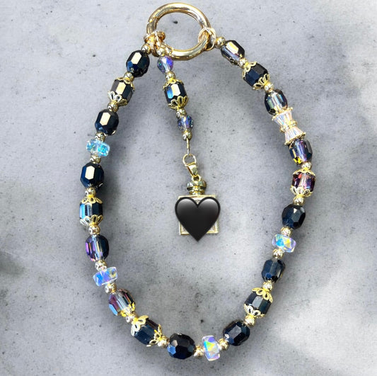 Midnight Black Gem Square Phone Charm P199