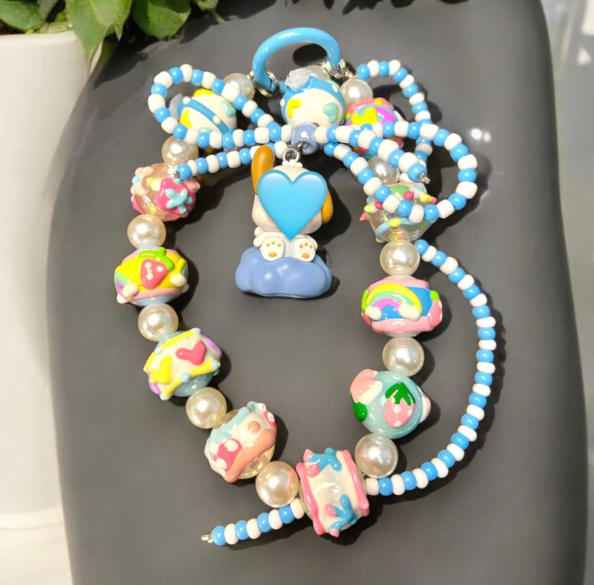 Blue Dog / Pink Bunny Clouds Phone Charm P085