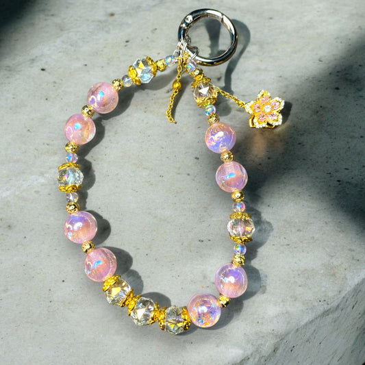 Golden Spinning Pink Lily Phone Charm P191