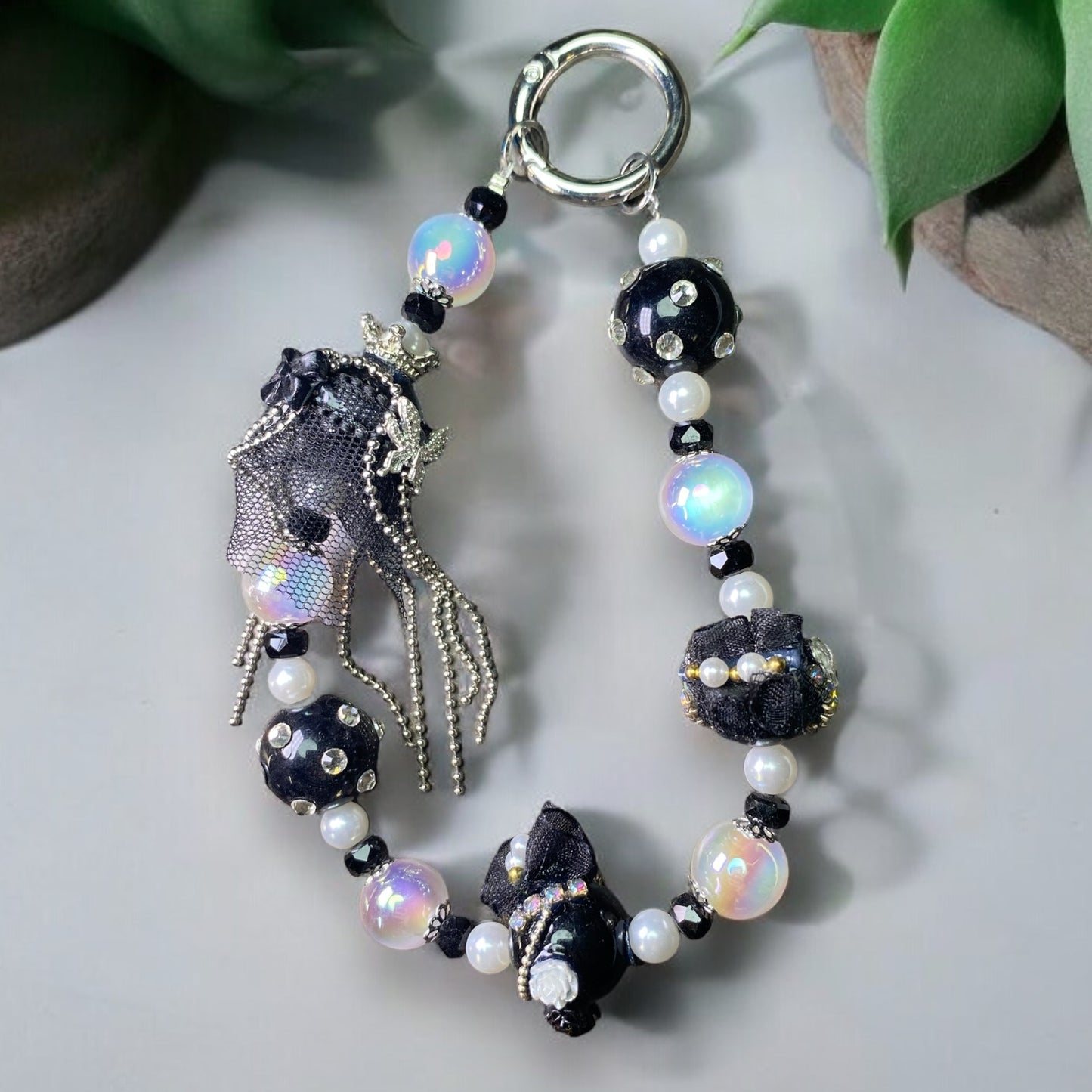 Silver and Black Spherical Phone Charm P125