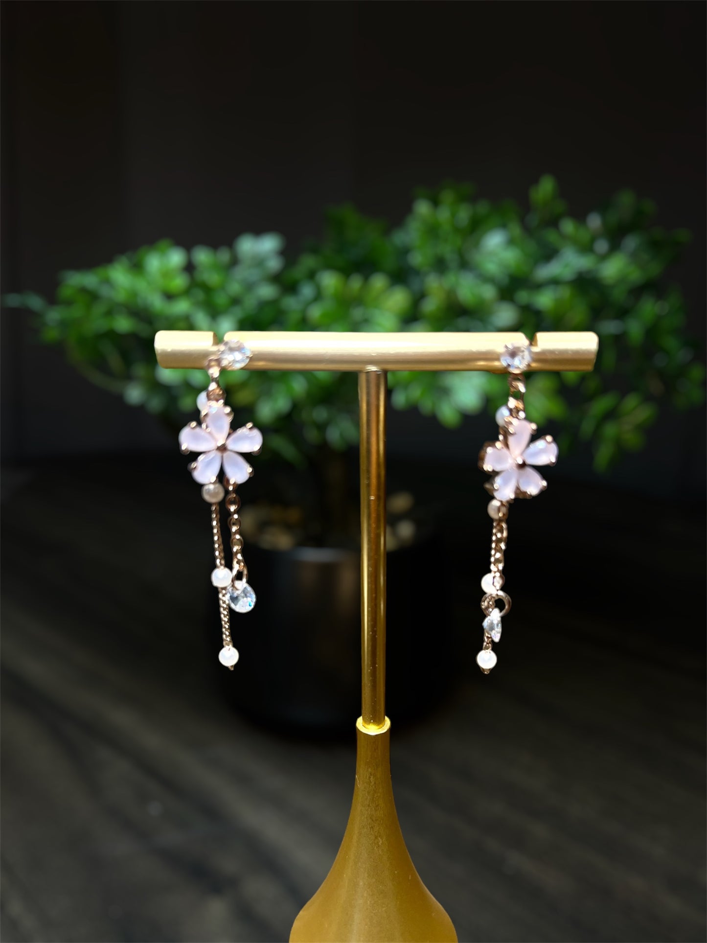 Powder Pink Flower Chain Earrings E062